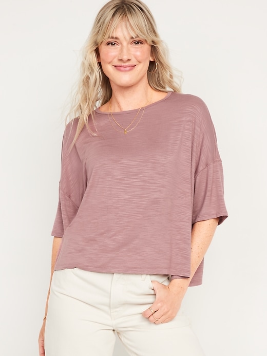 Image number 1 showing, Luxe Oversized Short-Sleeve Slub-Knit T-Shirt