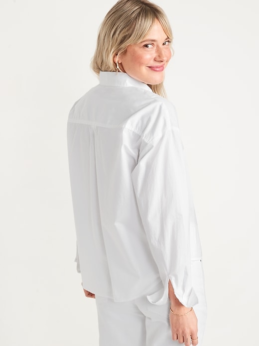 Image number 2 showing, Long-Sleeve Cropped Boyfriend Shirt for Women