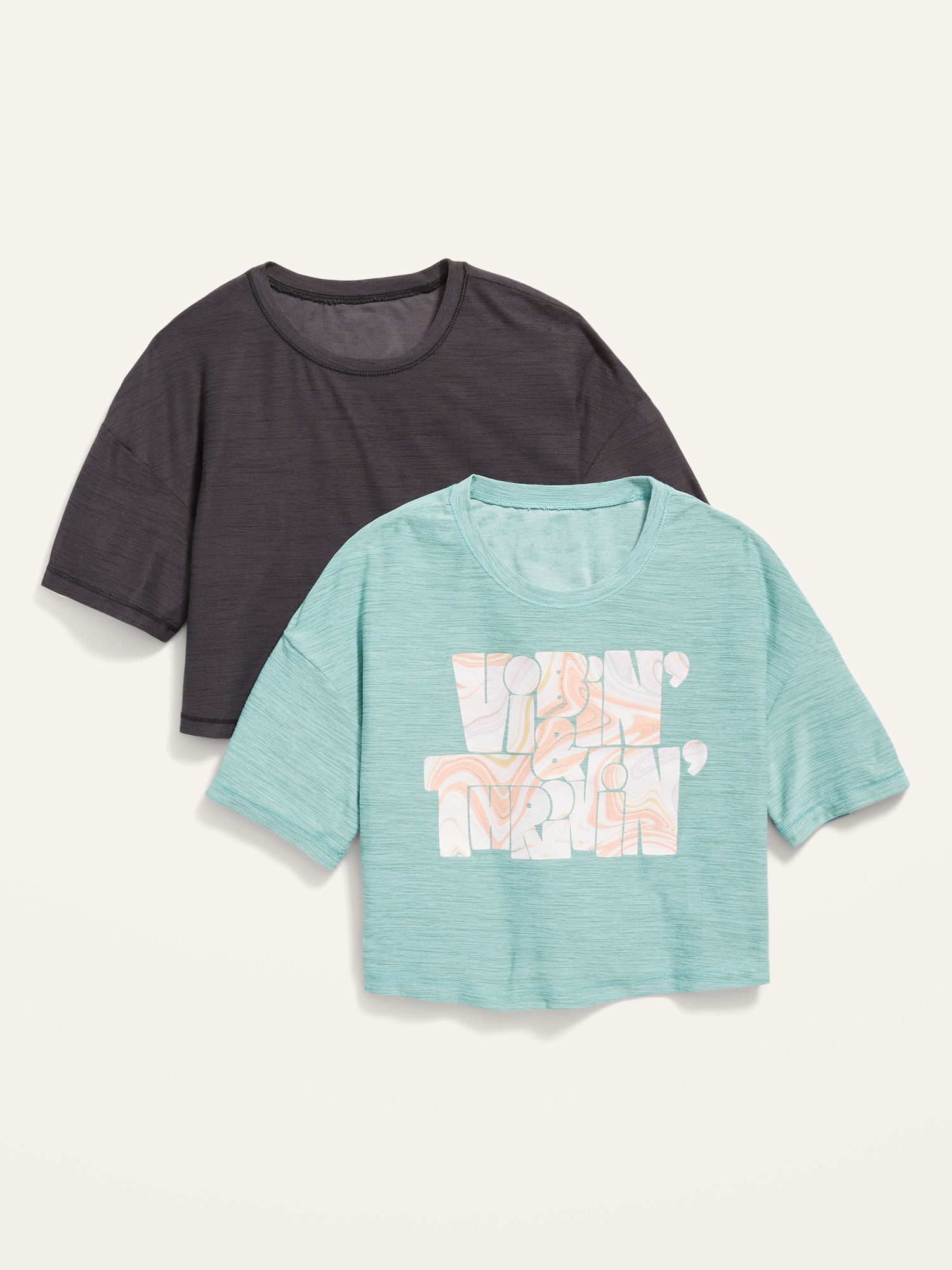 Old Navy Breathe ON Cropped Graphic Performance T-Shirt 2-Pack for Girls black. 1