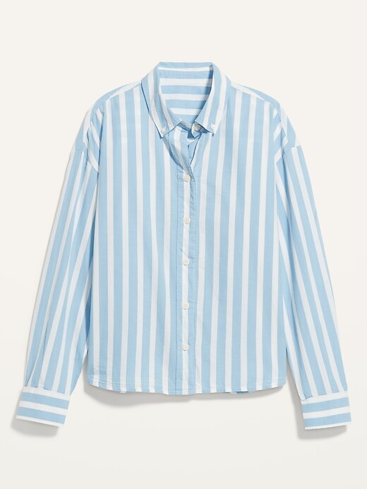 Image number 4 showing, Long-Sleeve Oversized Cropped Striped Boyfriend Shirt for Women