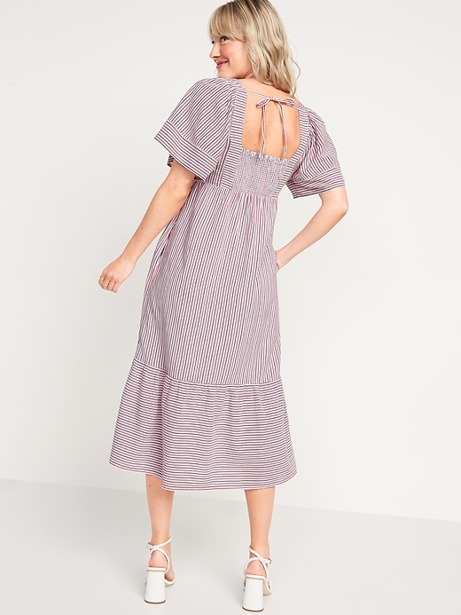Image number 2 showing, Fit & Flare Short-Sleeve Striped Tie-Back Midi Dress for Women