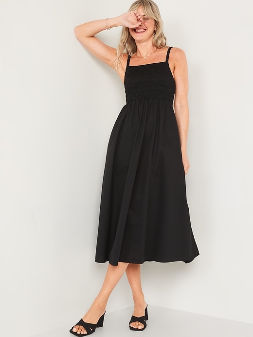 Fit & Flare Sleeveless Cotton-Poplin Smocked-Bodice Midi Dress for Women | Old Navy