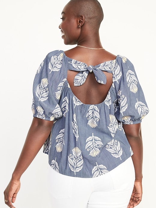 Image number 6 showing, Puff-Sleeve Floral-Print Cutout Bow-Detailed Swing Blouse for Women