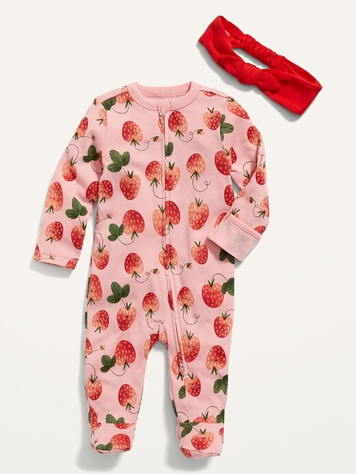 Unisex Sleep &#x26; Play Footed One-Piece &#x26; Headband Layette Set for Baby