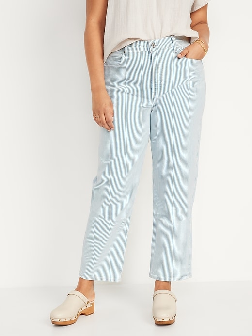 Image number 1 showing, Extra High-Waisted Button-Fly Sky-Hi Straight Striped Jeans
