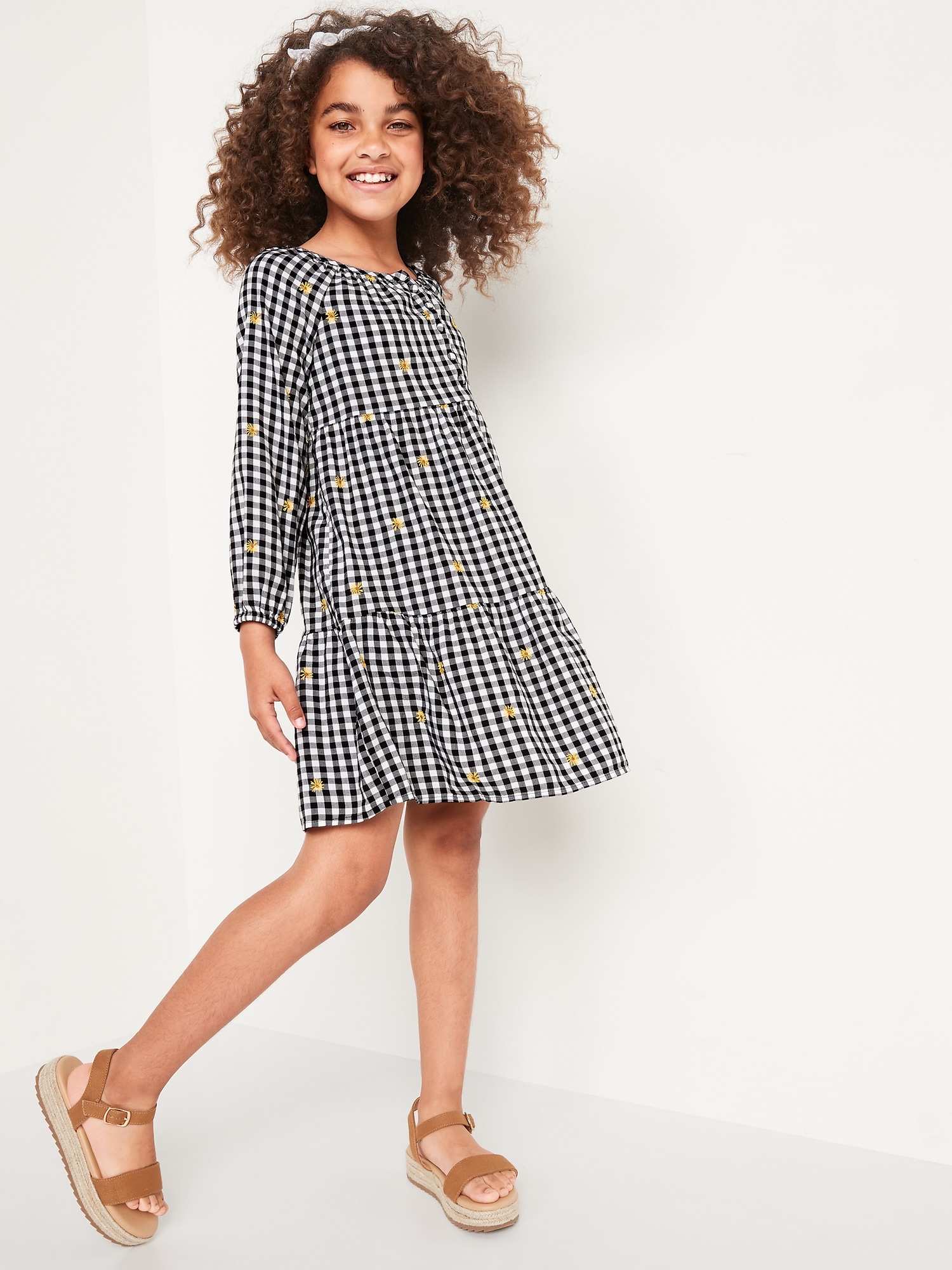 Oldnavy Tiered Printed Long-Sleeve Button-Front All-Day Dress for Girls