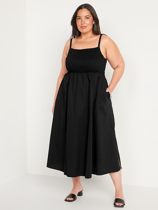 Image number 7 showing, Fit & Flare Sleeveless Cotton-Poplin Smocked-Bodice Midi Dress for Women