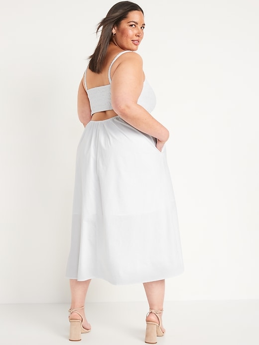 Image number 8 showing, Fit & Flare Sleeveless Cotton-Poplin Smocked-Bodice Midi Dress for Women