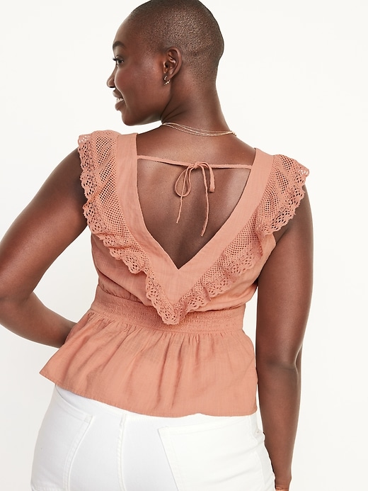 Image number 6 showing, Flutter-Sleeve Crochet Lace Tie-Back Top for Women
