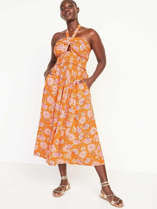 Image number 5 showing, Fit & Flare Sleeveless Halter Floral-Print Maxi Dress