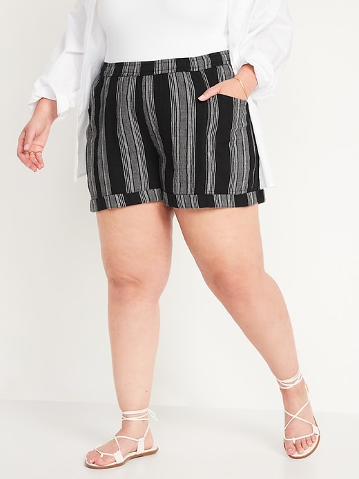 Image number 7 showing, High-Waisted Railroad-Stripe Linen-Blend Shorts -- 3.5-inch inseam
