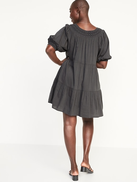 Image number 6 showing, Puff-Sleeve Embroidered Smocked Mini Swing Dress