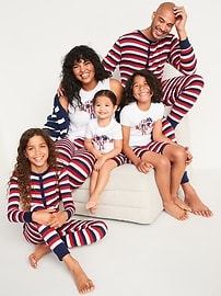 View large product image 3 of 4. Gender-Neutral Matching Stripe Snug-Fit One-Piece Pajamas for Kids