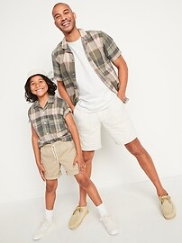 View large product image 4 of 4. Short-Sleeve Matching Plaid Linen-Blend Shirt for Boys