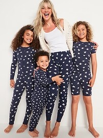 Gender-Neutral Snug-Fit Matching Stars One-Piece Pajamas for Kids