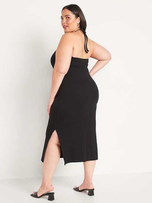 Image number 8 showing, Fitted Sleeveless Halter Rib-Knit Midi Dress