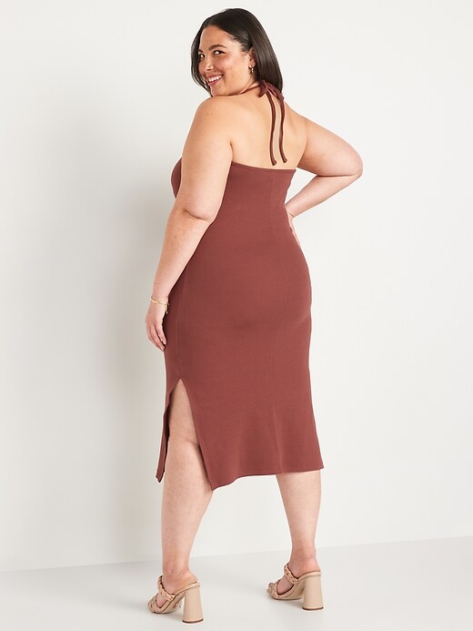 Image number 8 showing, Fitted Sleeveless Halter Rib-Knit Midi Dress