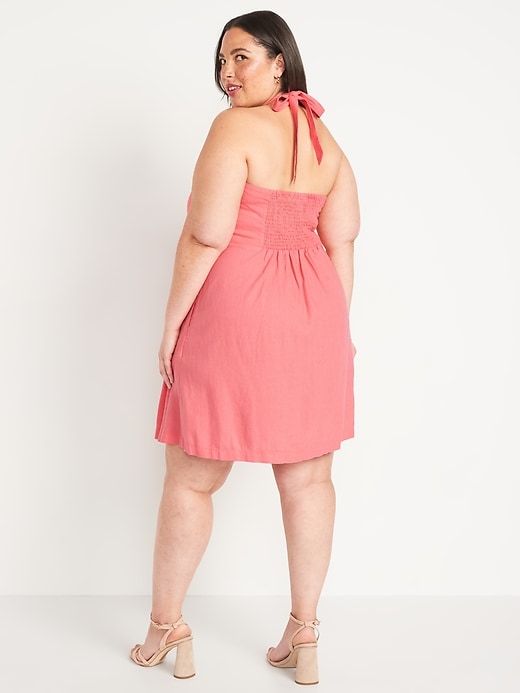 Image number 8 showing, Fit & Flare Linen-Blend Halter Mini Babydoll Dress for Women