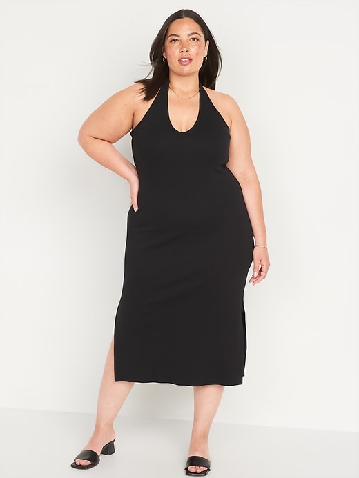 Image number 7 showing, Fitted Sleeveless Halter Rib-Knit Midi Dress