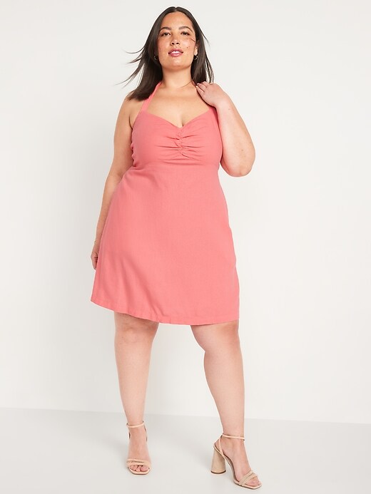 Image number 7 showing, Fit & Flare Linen-Blend Halter Mini Babydoll Dress for Women