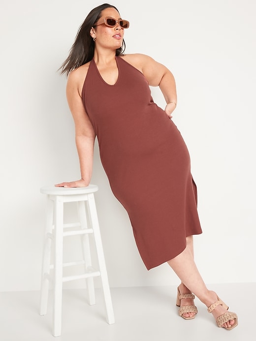Image number 3 showing, Fitted Sleeveless Halter Rib-Knit Midi Dress