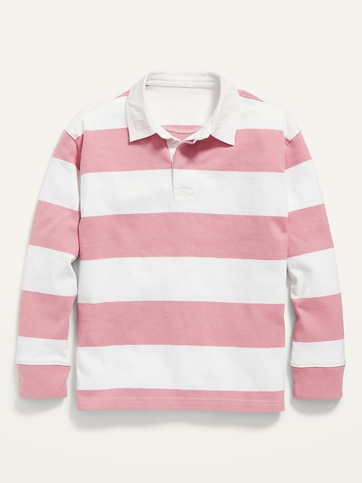 View large product image 2 of 3. Gender-Neutral Striped Long-Sleeve Rugby Polo Shirt for Kids