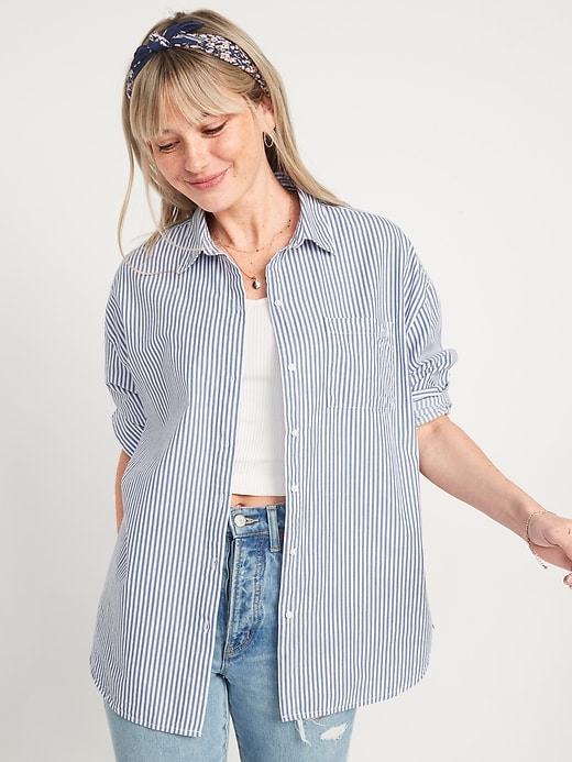 Image number 1 showing, Oversized Striped Boyfriend Shirt for Women