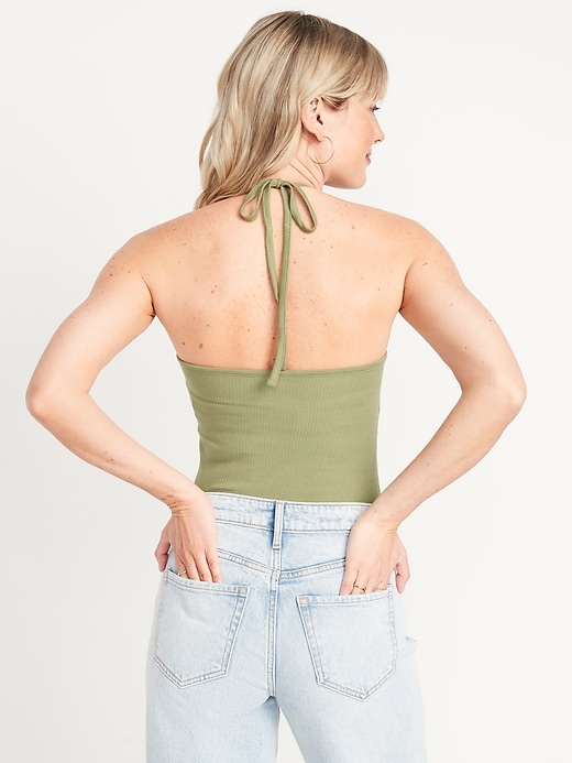 Image number 2 showing, Fitted Halter Rib-Knit Tank Top