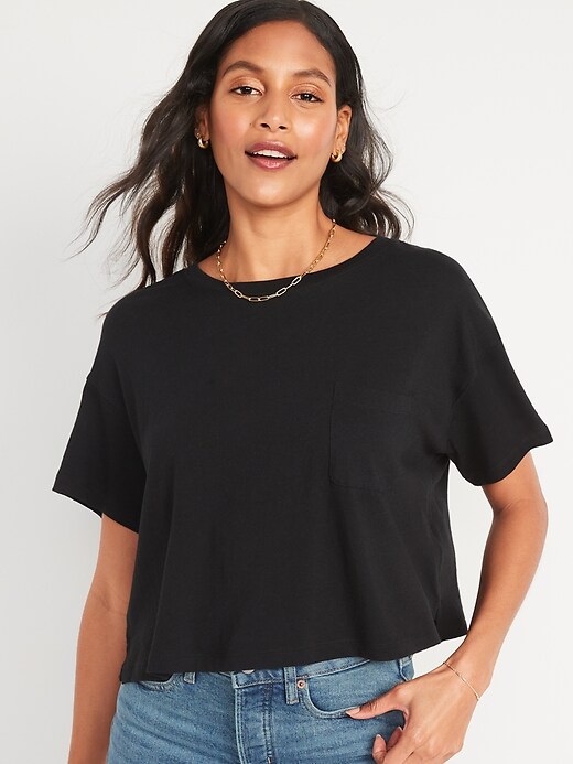 Image number 1 showing, Oversized Cropped Pocket T-Shirt for Women