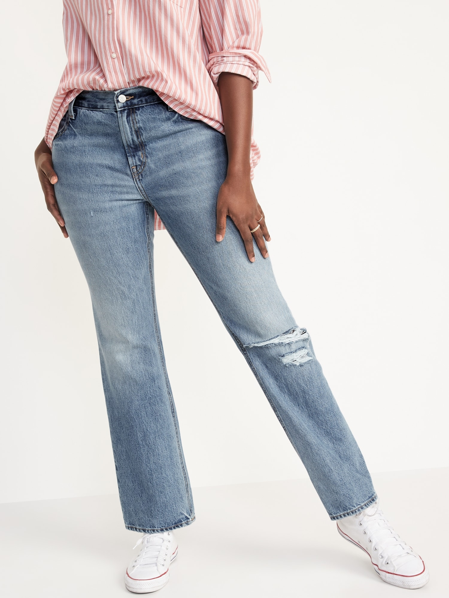 Mid-Rise Slouchy Boot-Cut Ripped Non-Stretch Jeans for Women | Old Navy