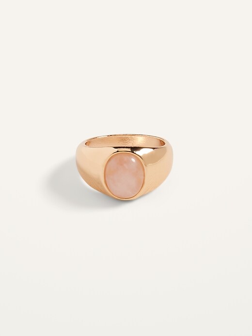 Gold-Toned Rose Quartz Cocktail Ring for Women