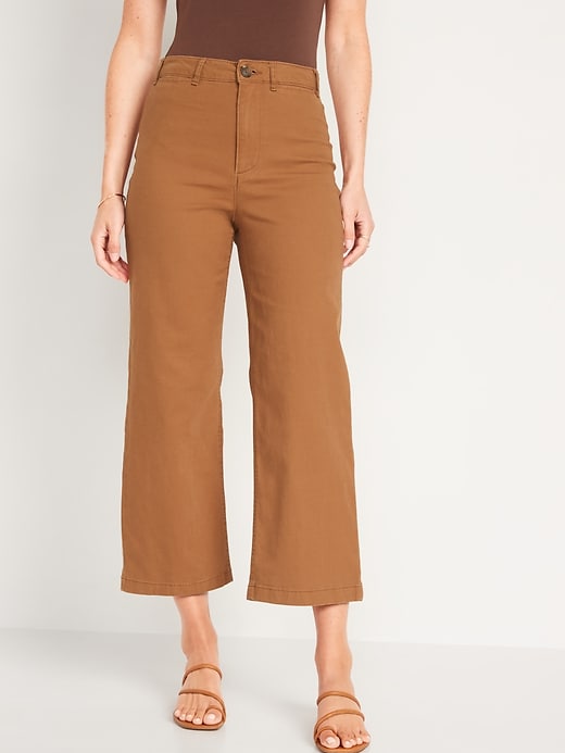 Image number 1 showing, High-Waisted Cropped Wide-Leg Pants for Women