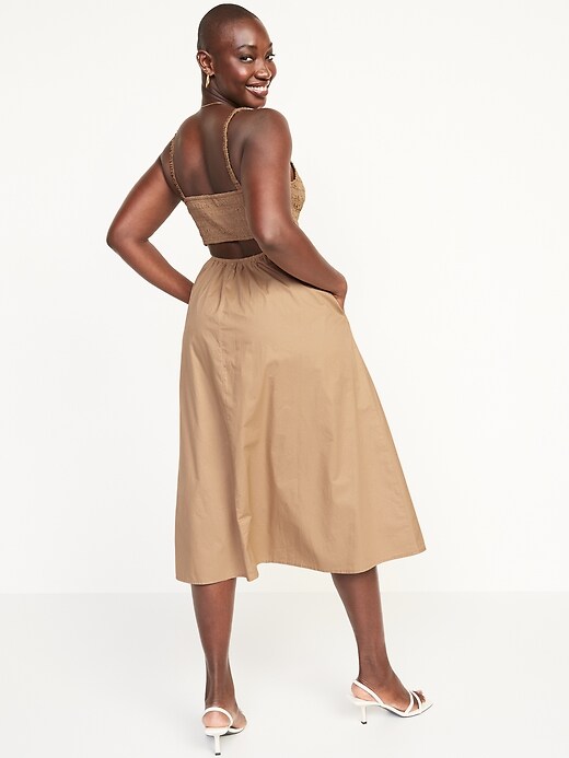 old navy cotton poplin dress Fit & Flare Puff-Sleeve Cotton-Poplin Smocked All-Day Midi Dress