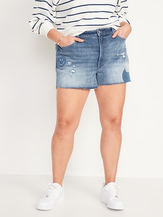 Image number 7 showing, High-Waisted O.G. Straight Patchwork Cut-Off Jean Shorts -- 3-inch inseam