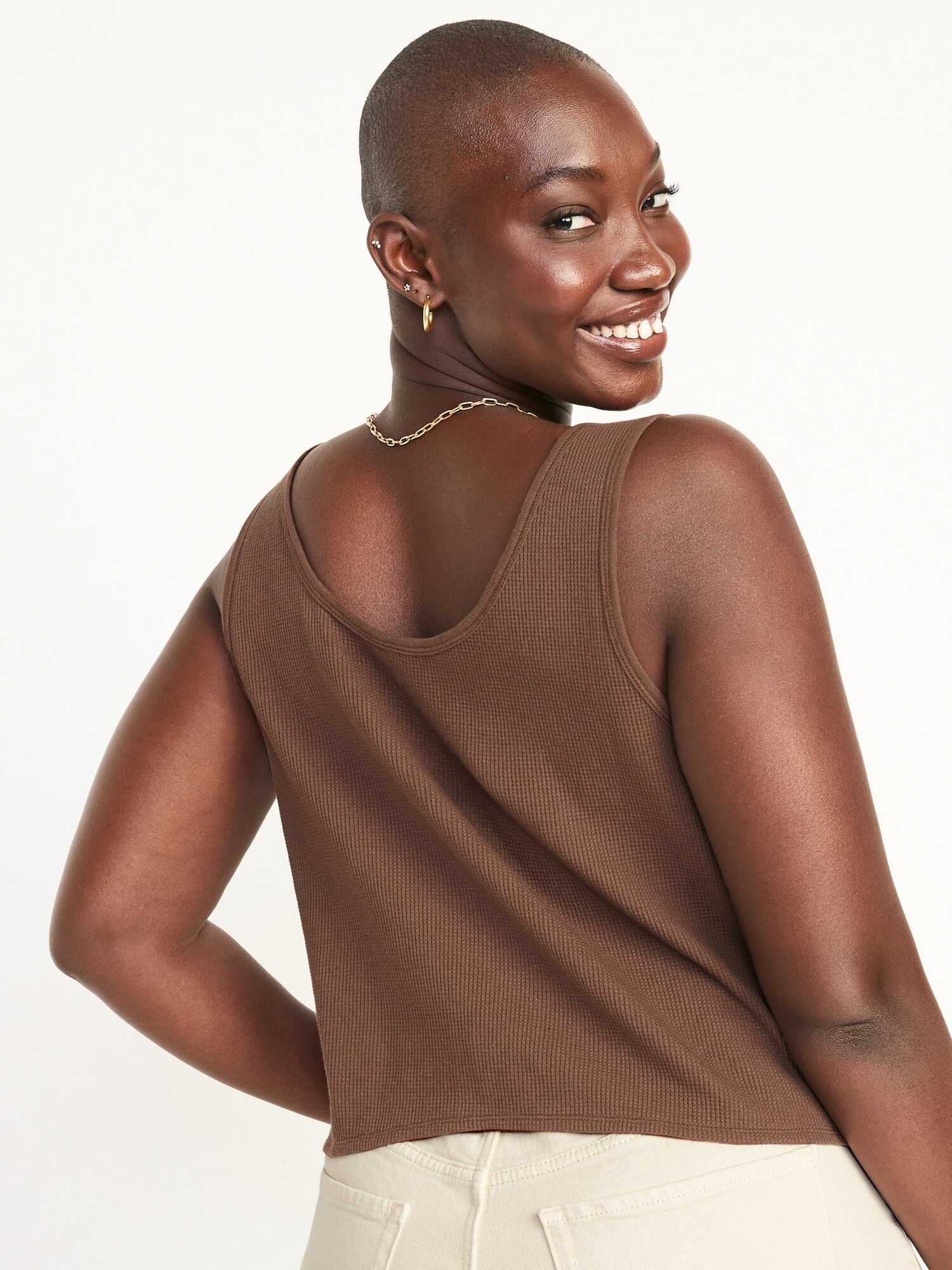 ThermalKnit Cropped Henley Tank Top Old Navy