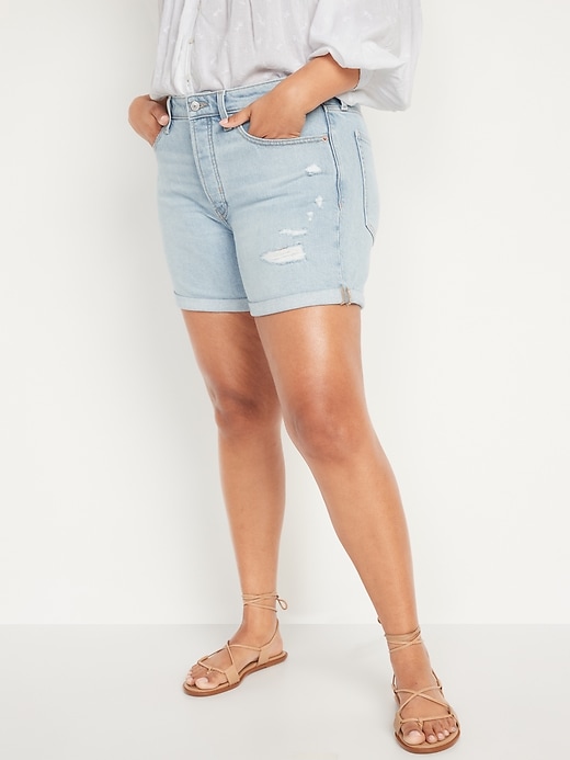 Image number 5 showing, High-Waisted Button-Fly O.G. Straight Ripped Jean Shorts -- 5-inch inseam