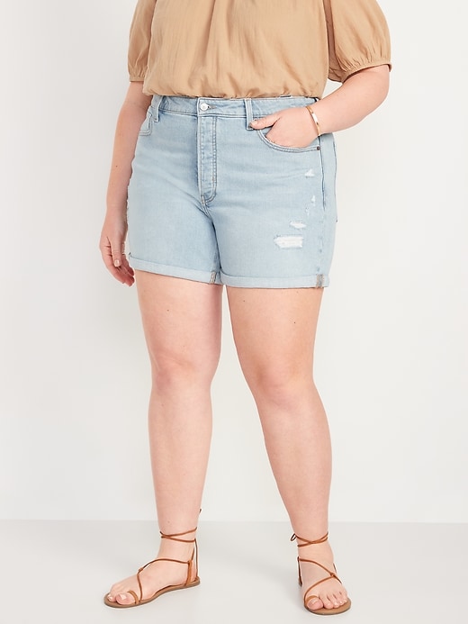 Image number 7 showing, High-Waisted Button-Fly O.G. Straight Ripped Jean Shorts -- 5-inch inseam