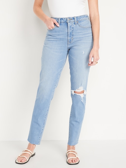 Old Navy High-Waisted OG Straight Ripped Cut-Off Ankle Jeans for Women. 1