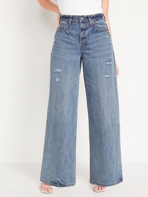 Old Navy - Extra High-Waisted Ripped Baggy Wide-Leg Non-Stretch Jeans ...