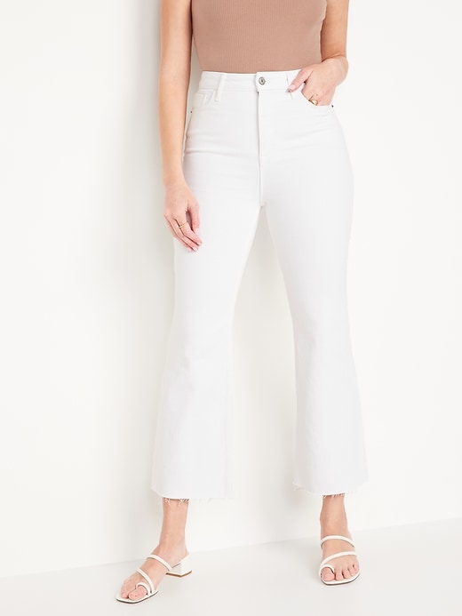 Image number 1 showing, Higher High-Waisted Cropped White-Wash Cut-Off Flare Jeans for Women