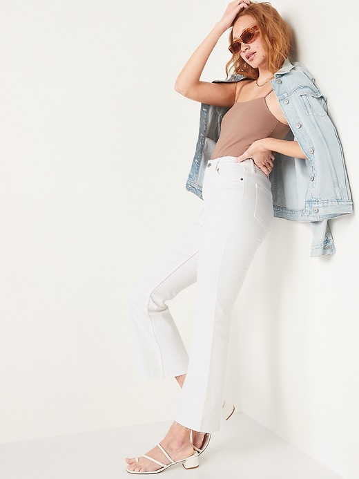 Image number 3 showing, Higher High-Waisted Cropped White-Wash Cut-Off Flare Jeans for Women