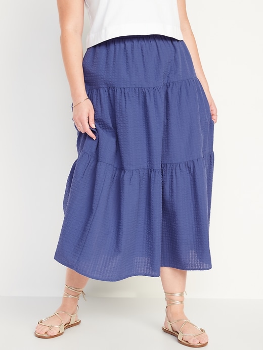 Image number 5 showing, High-Waisted Tiered Seersucker Maxi Skirt for Women