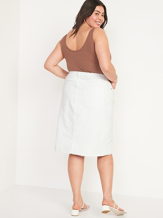 Image number 8 showing, Higher High-Waisted Button-Fly Split-Front Jean Midi Pencil Skirt for Women