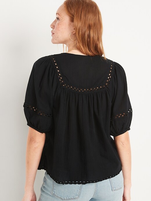 Image number 2 showing, Elbow-Length Lace-Trimmed Poet Blouse for Women