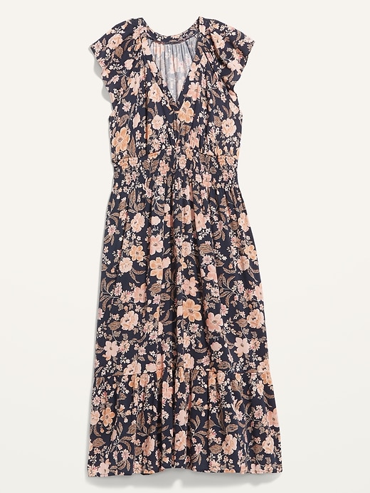 Image number 4 showing, Waist-Defined Flutter-Sleeve Smocked Floral Midi Dress