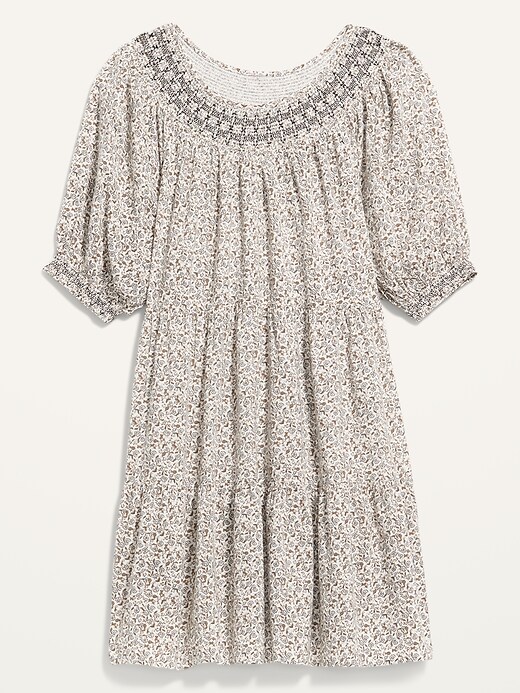 old navy embroidered mini swing dress Old Navy Blue Embroidered Mini Dress L Puff Sleeve Tiered Swing Boho  Cottagecore