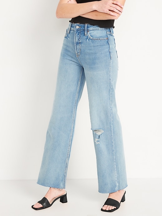 Extra High-Waisted Sky-Hi Wide-Leg Ripped Jeans for Women | Old Navy