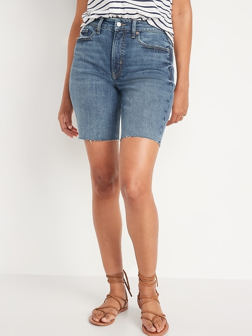 Image number 1 showing, High-Waisted OG Straight Cut-Off Jean Shorts -- 9-inch inseam