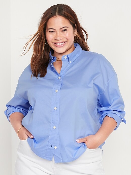 Long-Sleeve Cropped Boyfriend Shirt | Old Navy