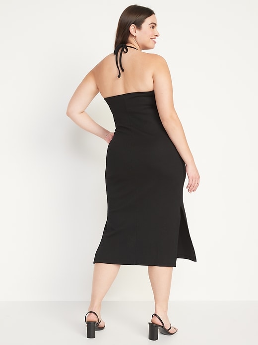 Image number 6 showing, Fitted Sleeveless Halter Rib-Knit Midi Dress